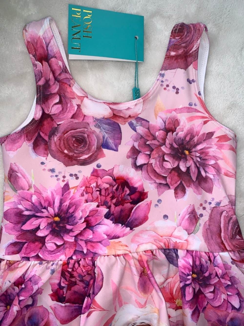 NWT Posh Peanut Amira Girl's One Piece Twirl Skirt Swimsuit 3T Pink Floral - Picture 5 of 8